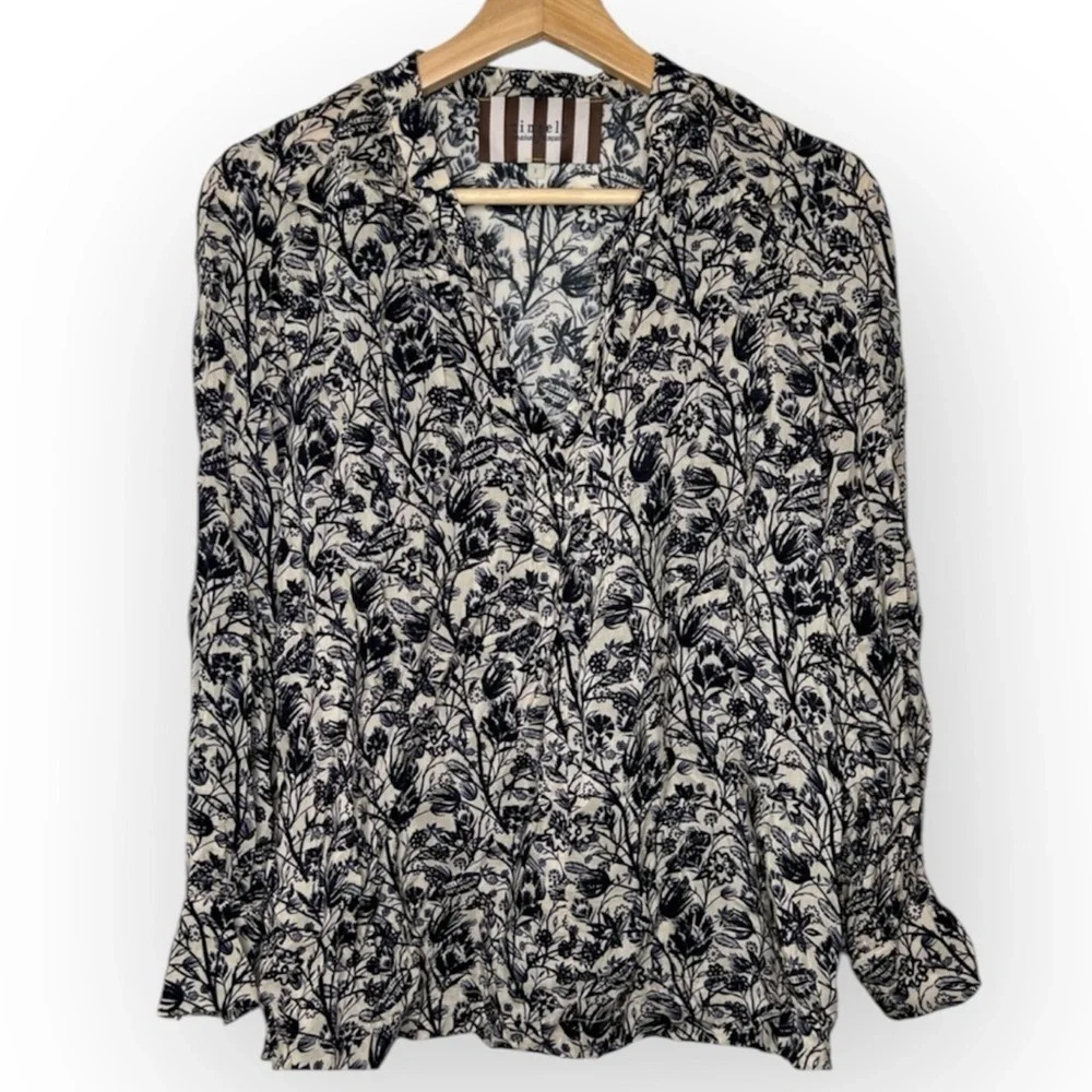 Tinsels Maison Française Women's Floral Print Long Sleeve Button-Down Shirt Sz 2